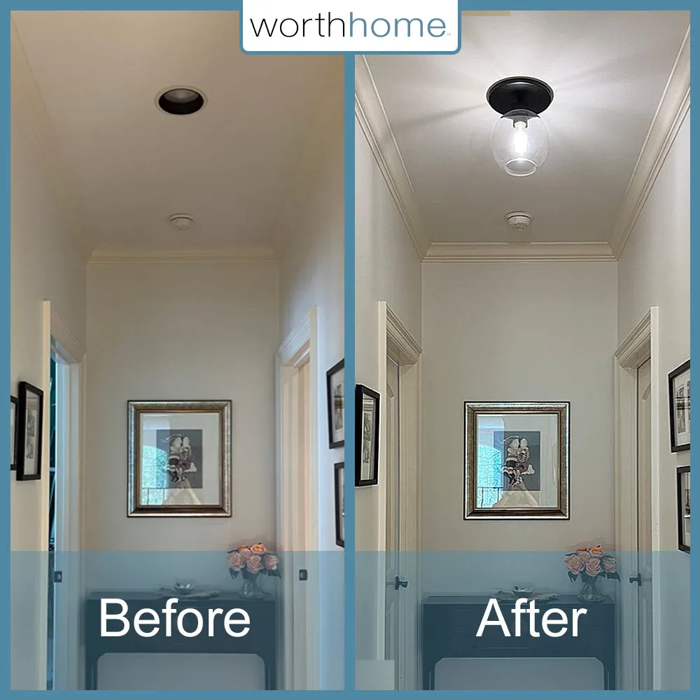 Matte Black Clear Globe Instant Semi Flush Conversion Kit