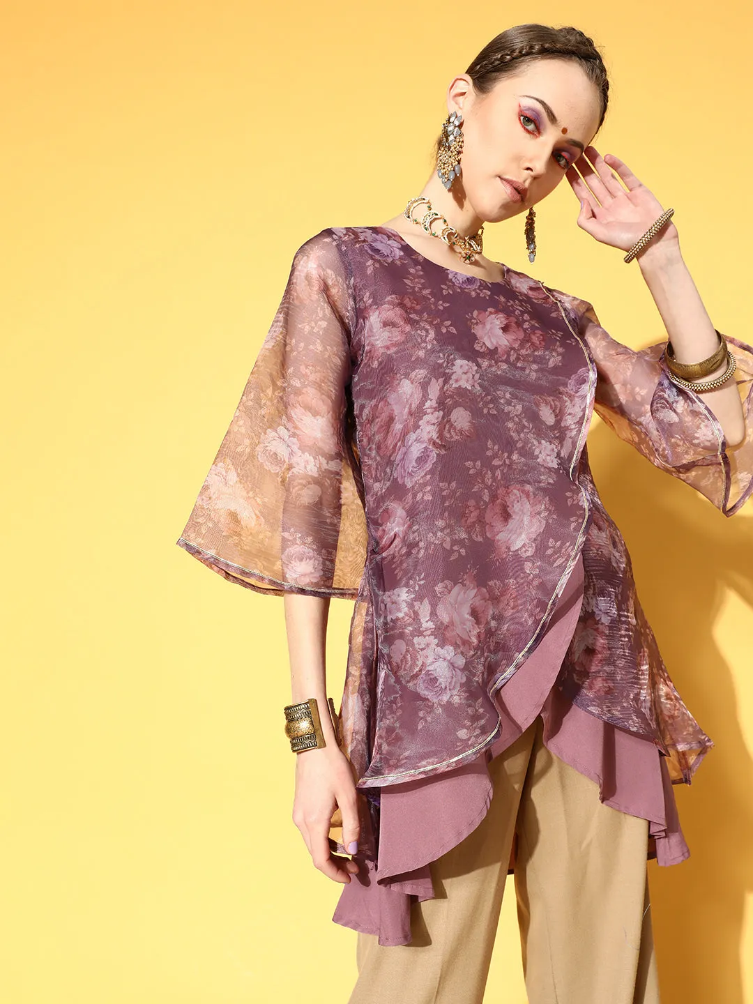 Mauve Organza Digital Printed Tunic