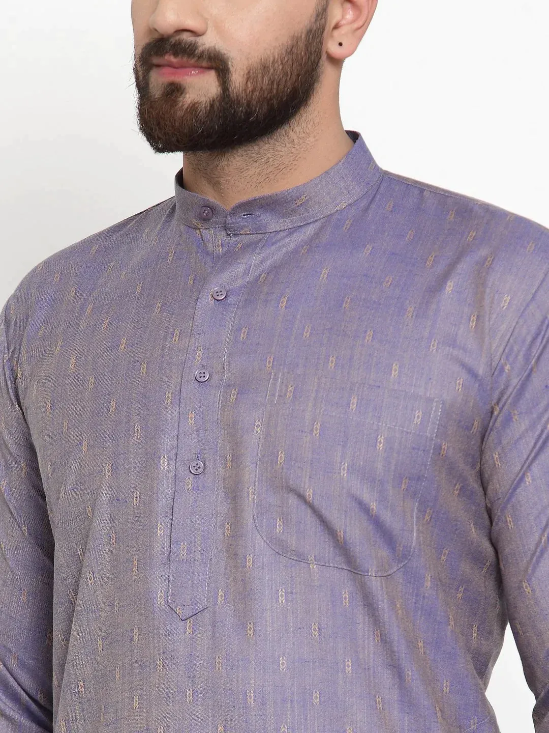 Men Blue & White Self Design Kurta Only