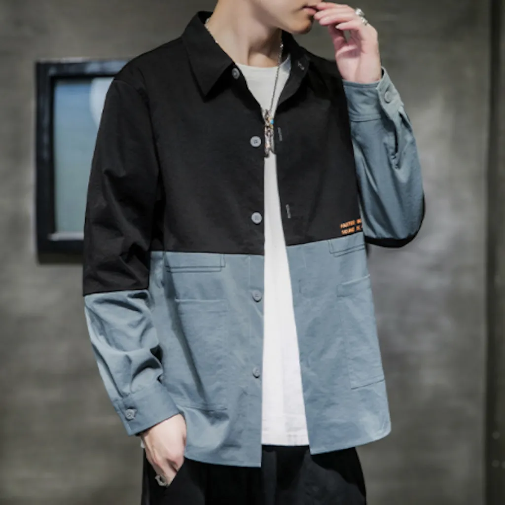 Mens Casual Two Tones Long Sleeve Shirt