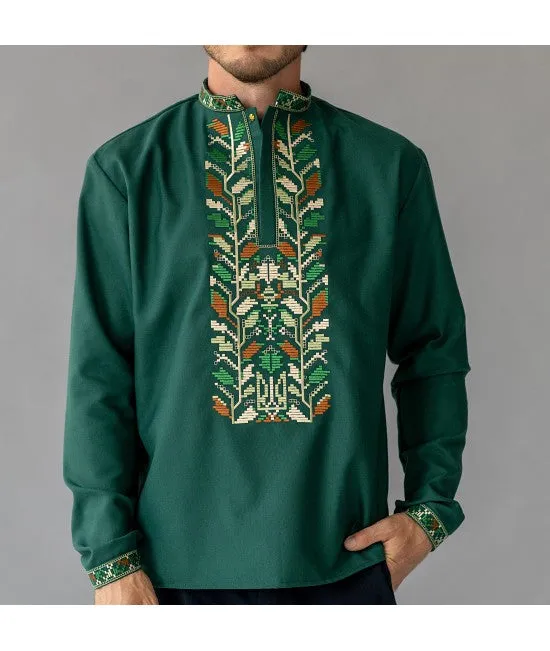 Men's embroidered shirt with oak embroidery