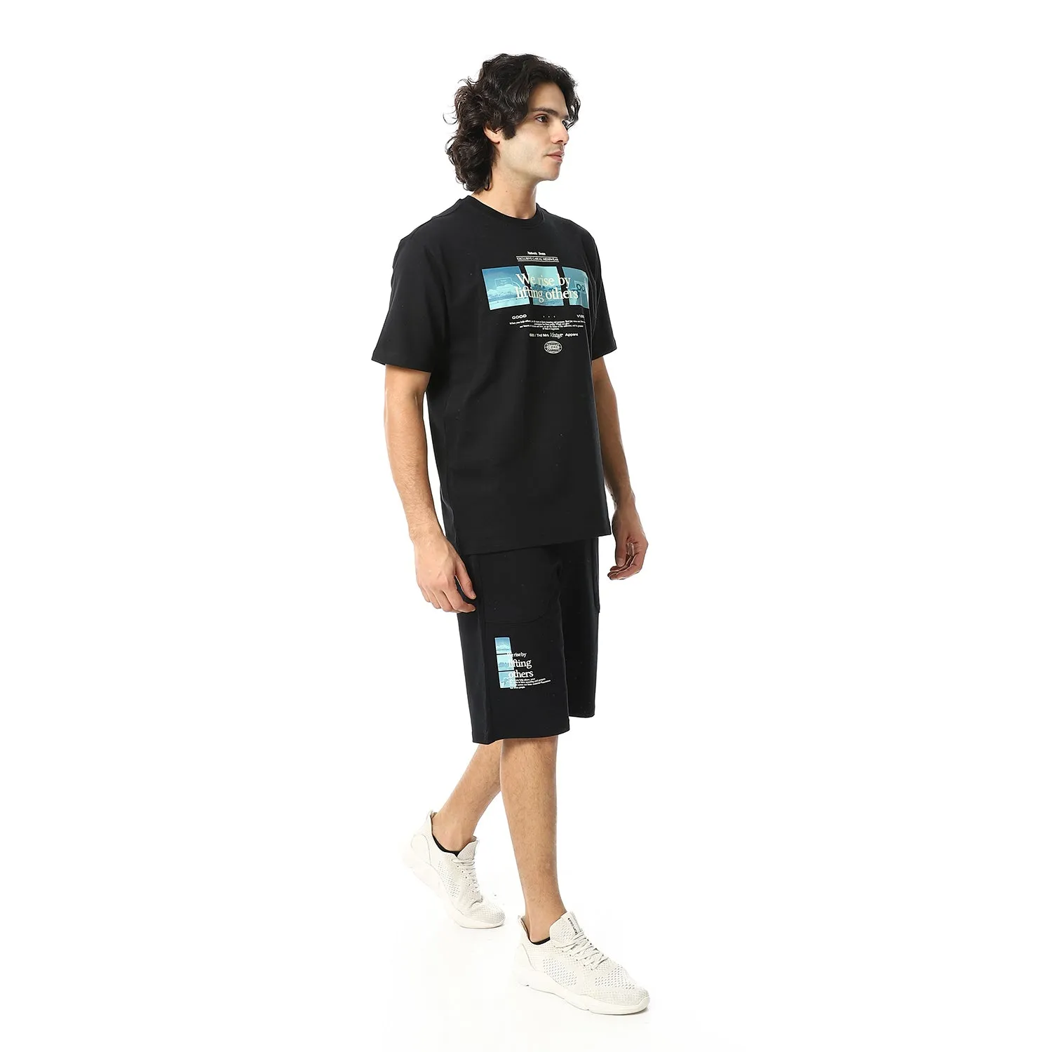 Men's pajama set with printed - Black