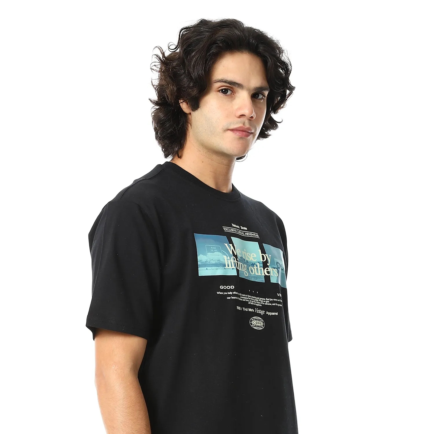 Men's pajama set with printed - Black
