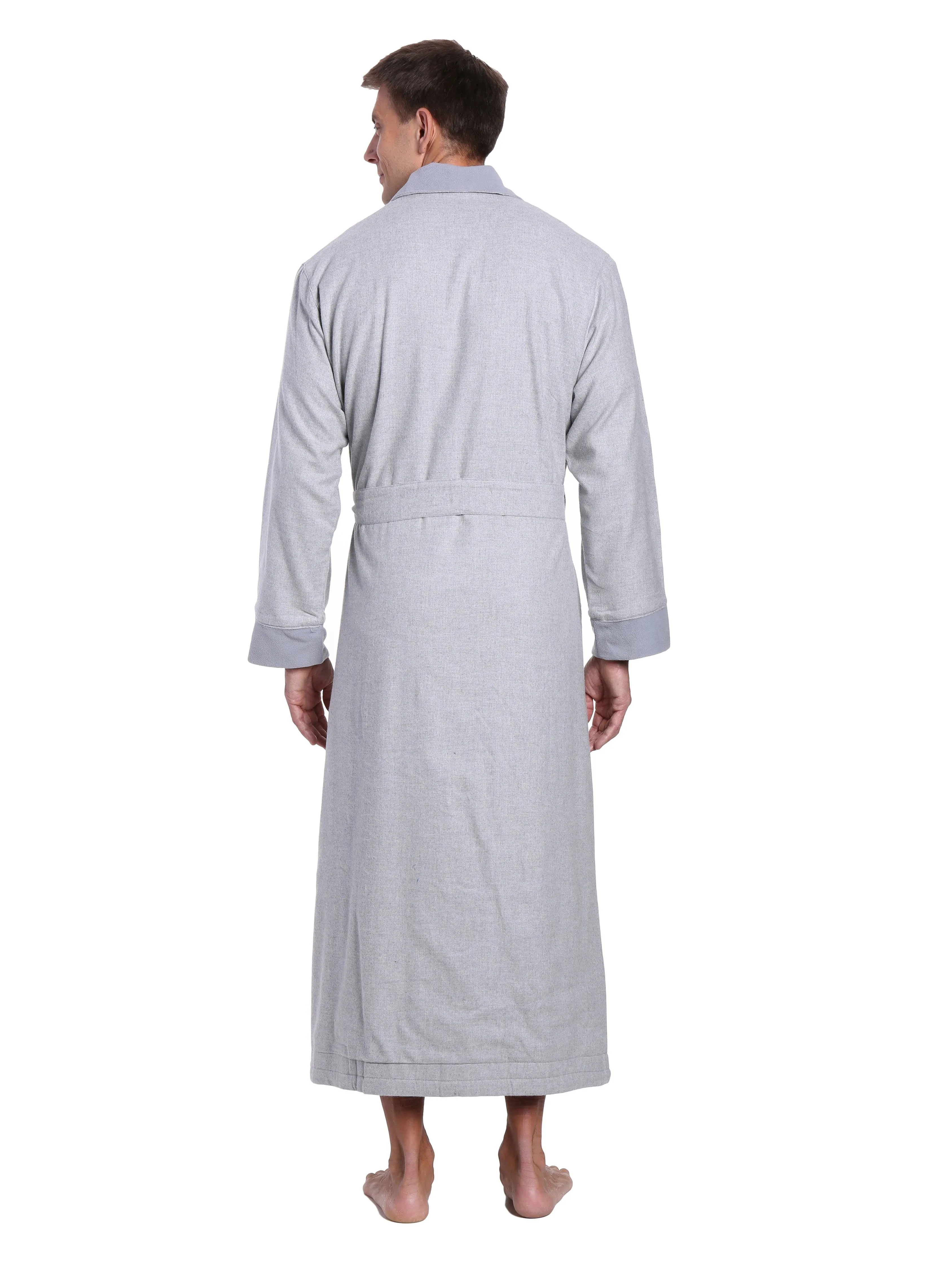 Men's Premium 100% Cotton Flannel Fleece Lined Robe