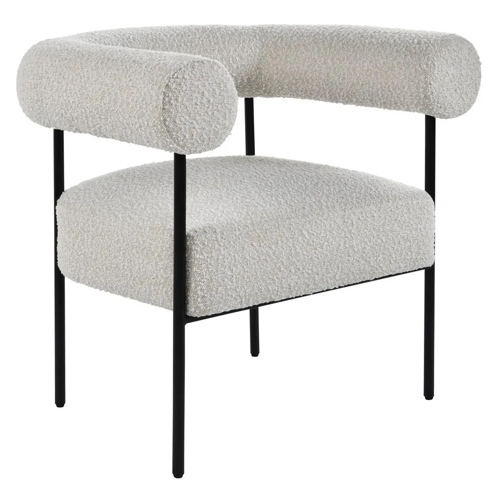 Minimalist Cream Boucle Fabric with Black Leg Accent Chair