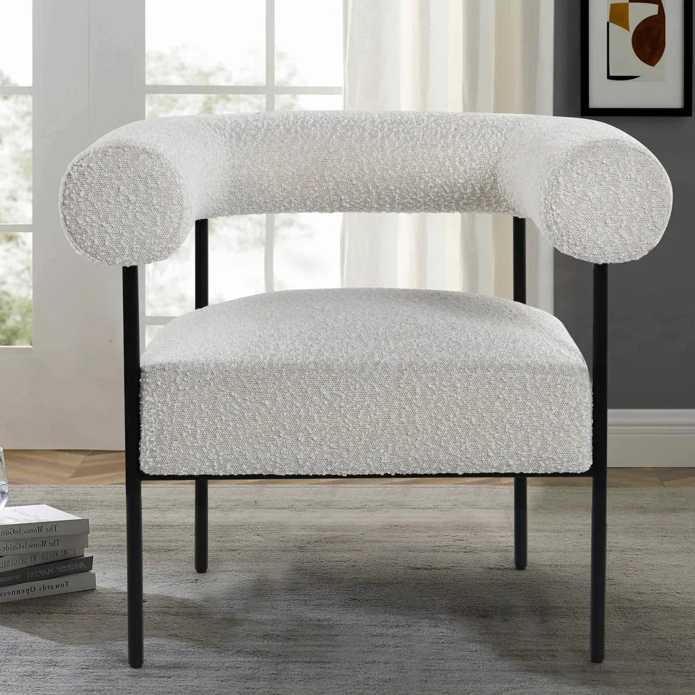 Minimalist Cream Boucle Fabric with Black Leg Accent Chair