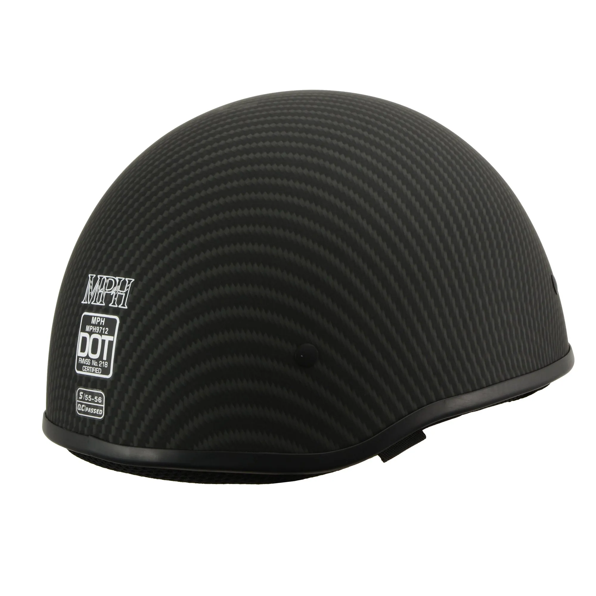 MPH DOT Half Helmet w/ Carbon Fiber Look Matte Black