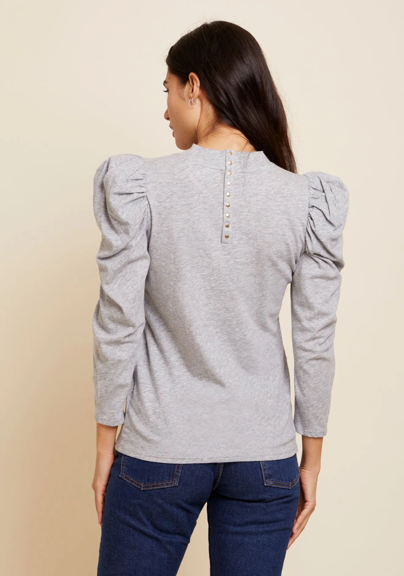 Nation LTD - Zeta Snap Back Mock Neck in Heather Grey
