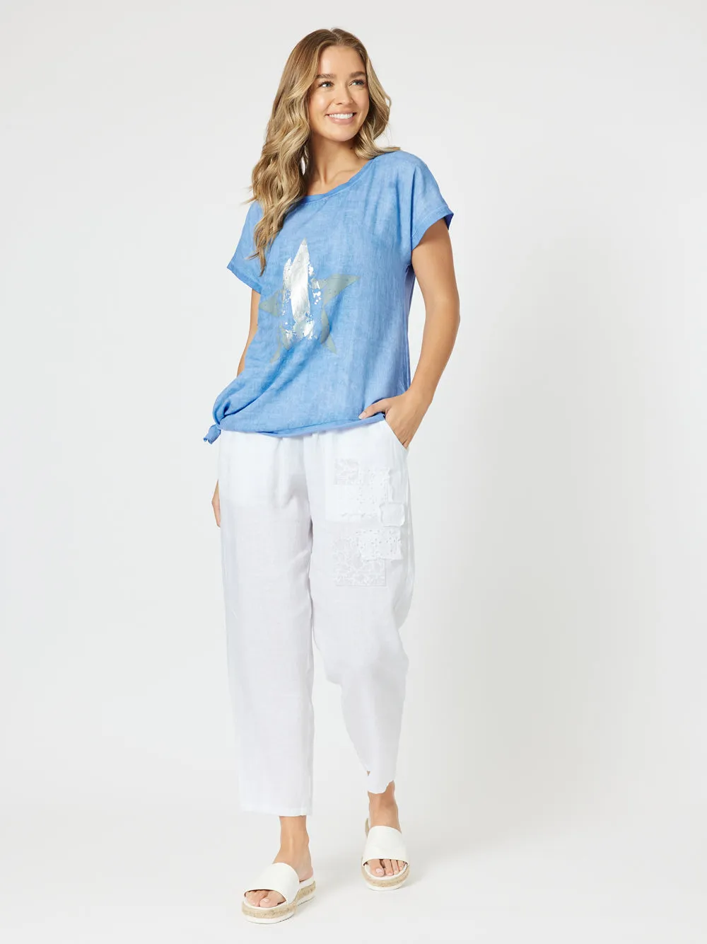 Patch Linen Pant - White
