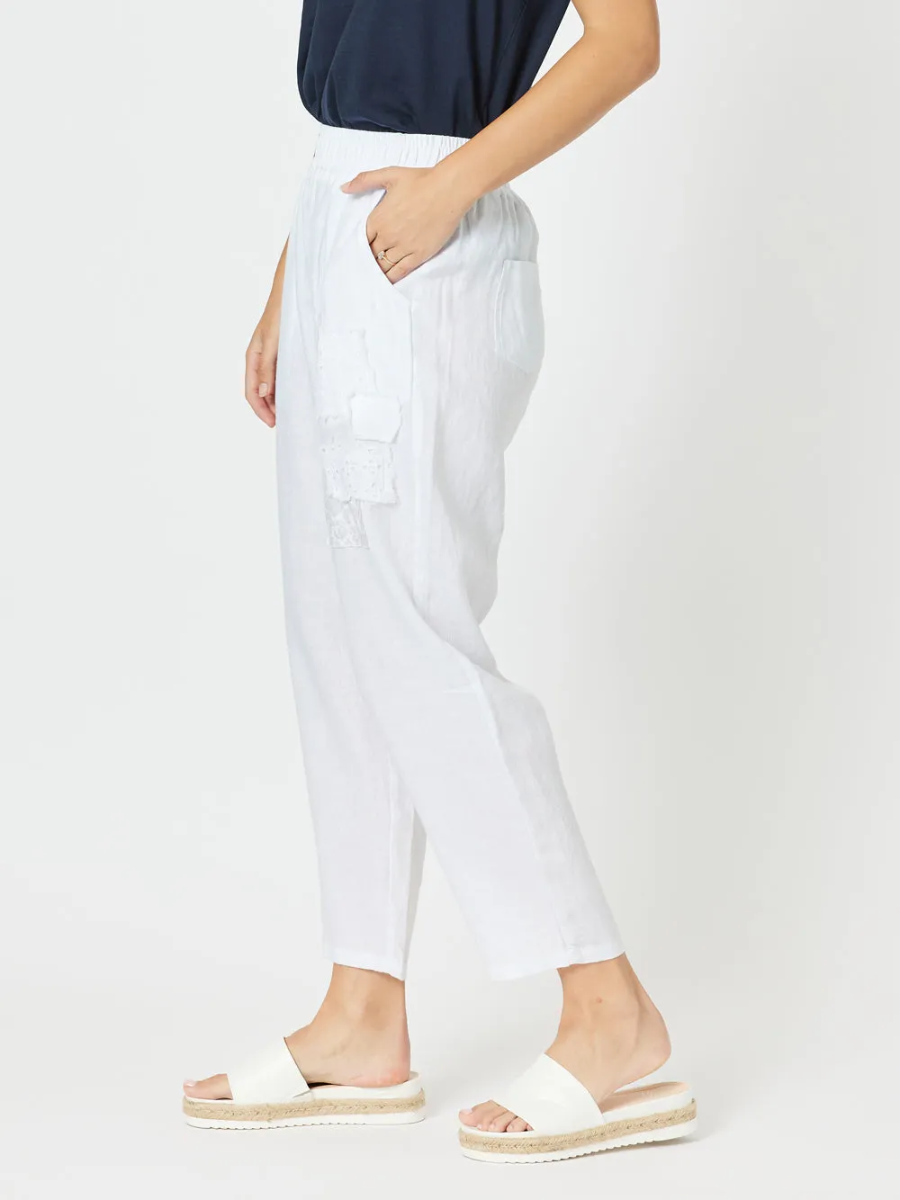 Patch Linen Pant - White