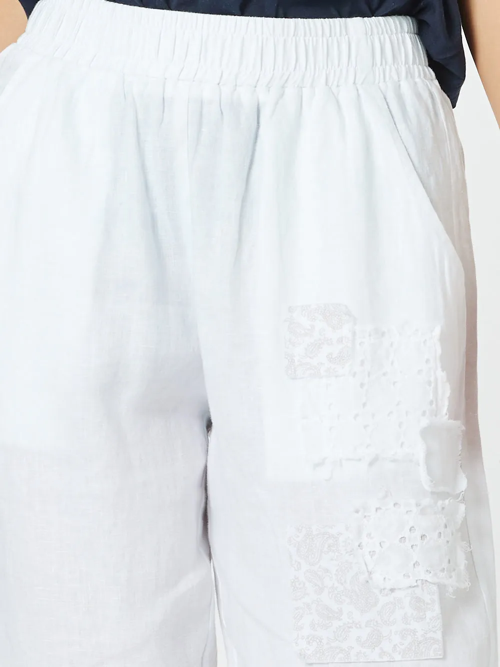 Patch Linen Pant - White