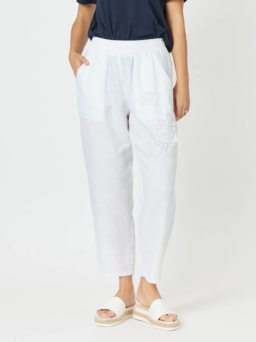 Patch Linen Pant - White