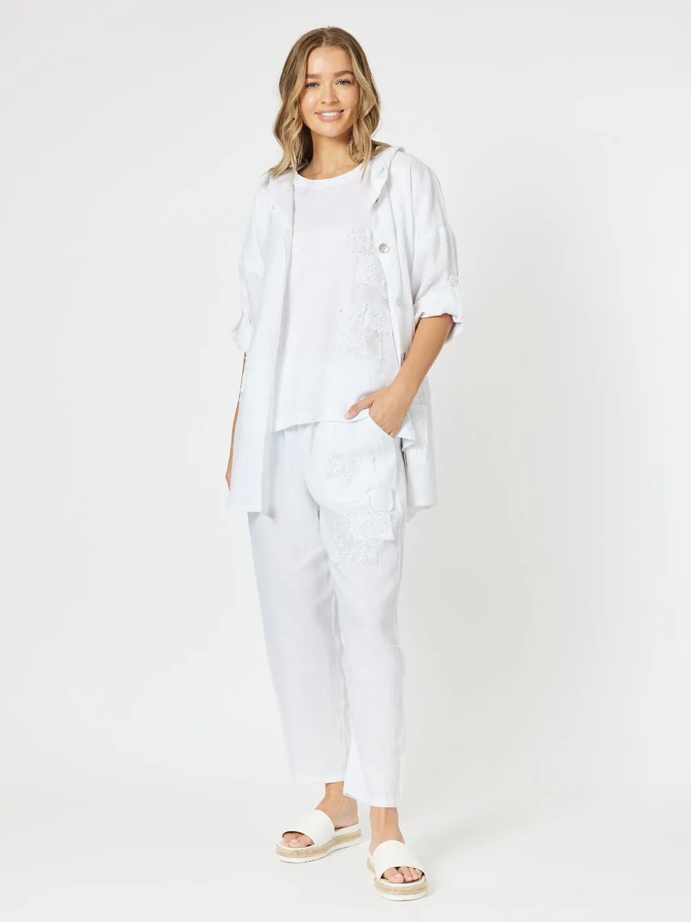 Patch Linen Pant - White