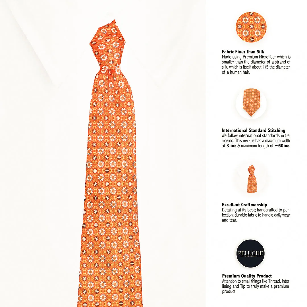 Peluche Sunny Bouquet Orange Broad Neck Tie & Pocket Square Set for Men