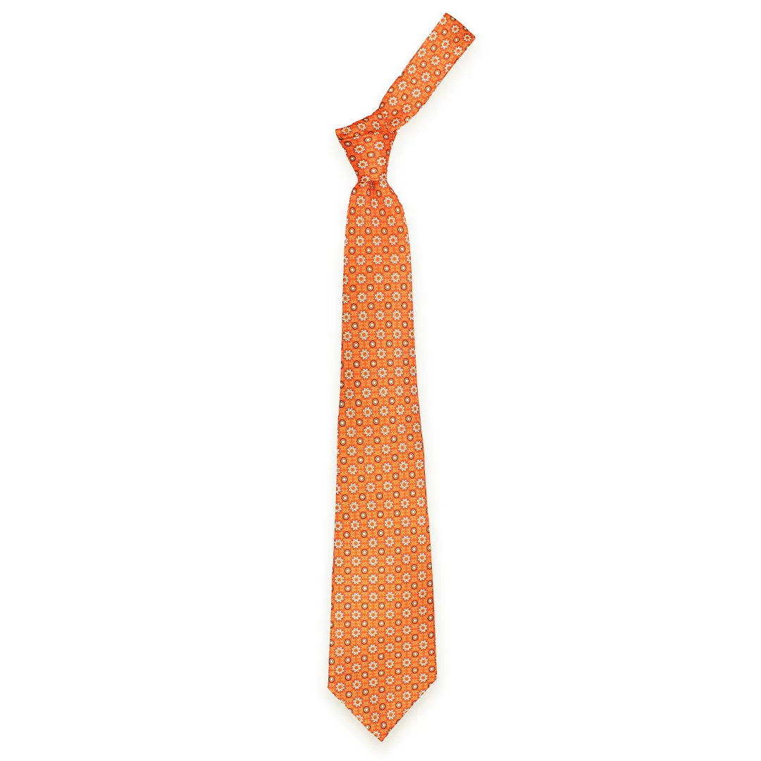 Peluche Sunny Bouquet Orange Broad Neck Tie & Pocket Square Set for Men