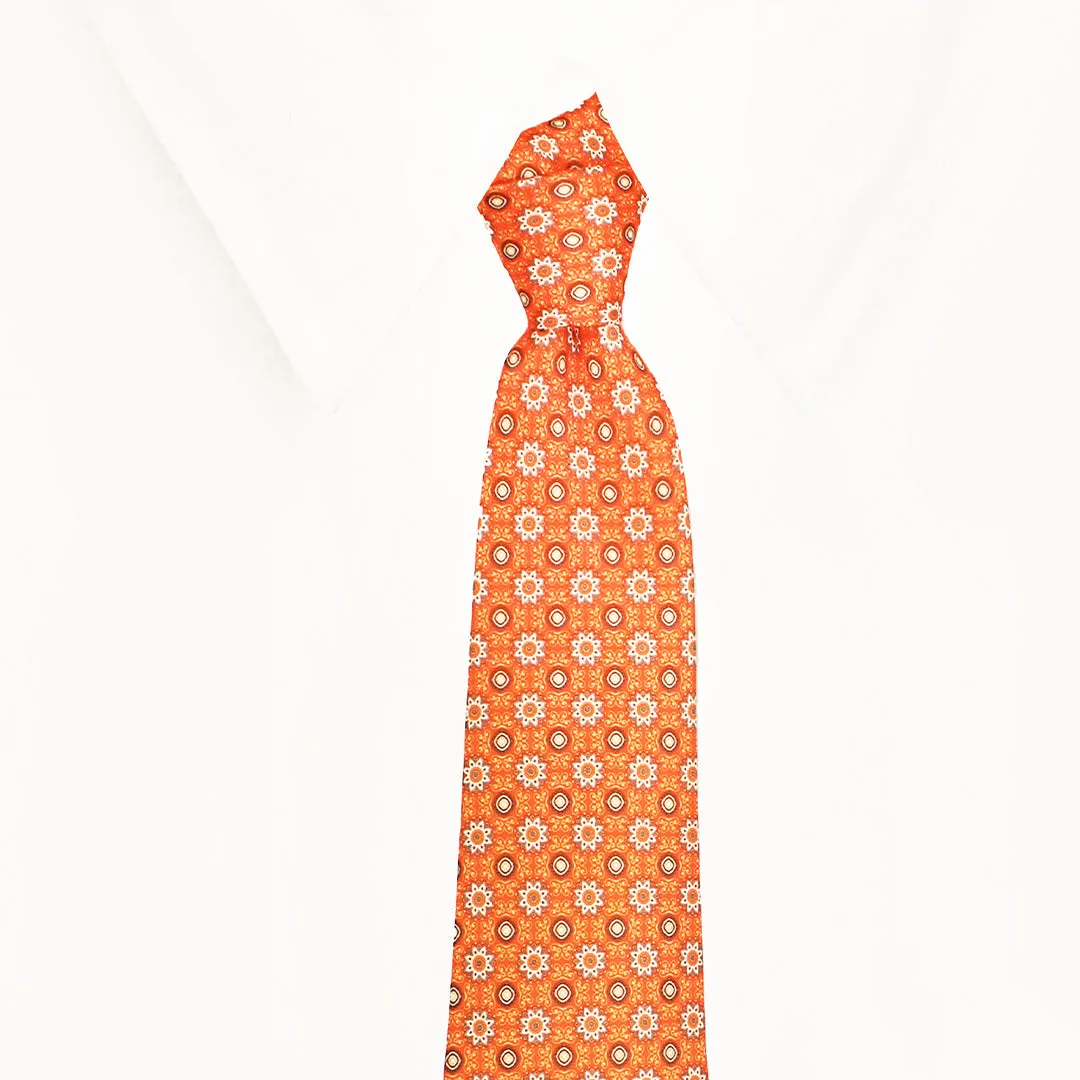 Peluche Sunny Bouquet Orange Broad Neck Tie & Pocket Square Set for Men