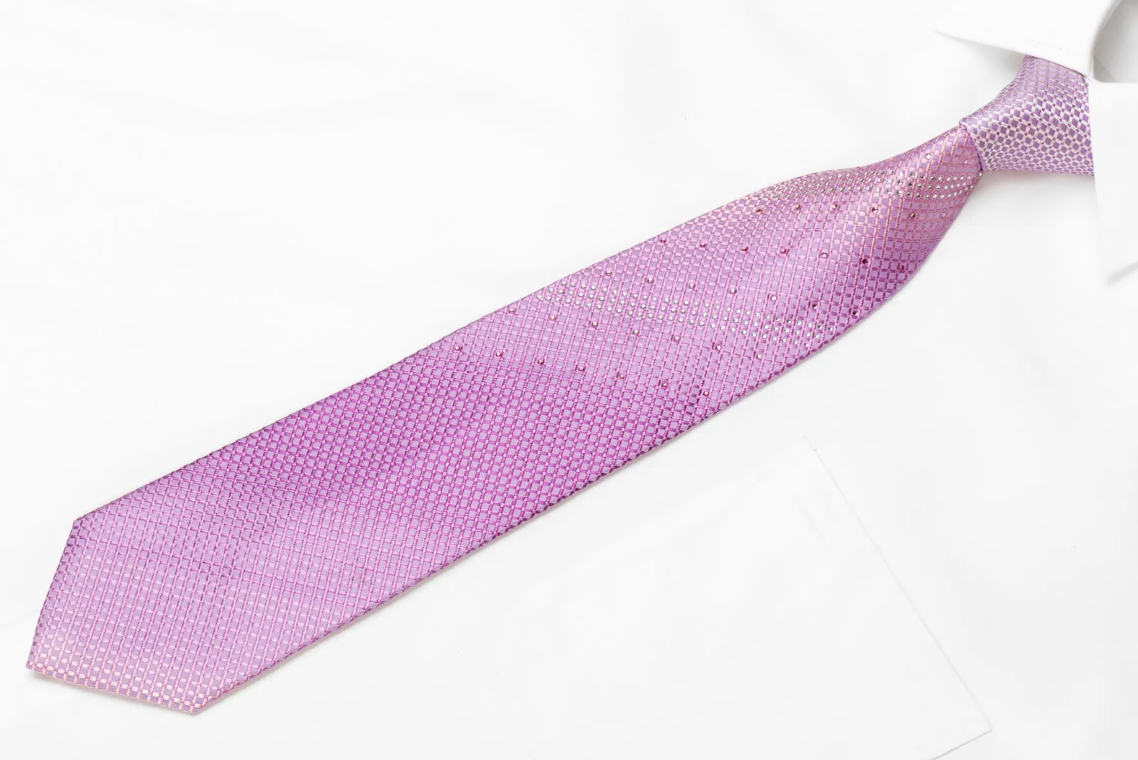 Pierre Cardin Men's Crystal Silk Necktie Trellis On Mauve Pink With Purple Sparkles
