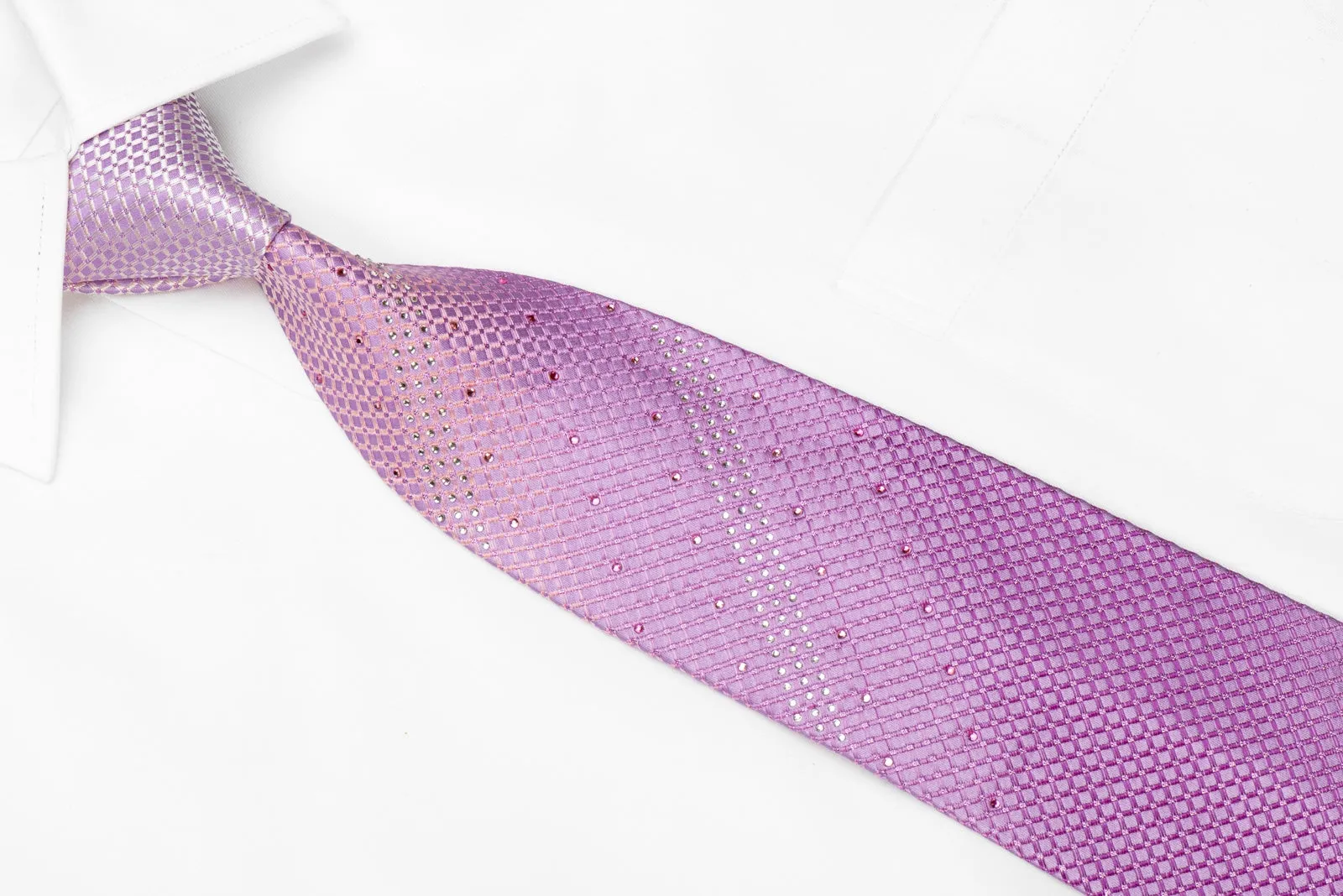 Pierre Cardin Men's Crystal Silk Necktie Trellis On Mauve Pink With Purple Sparkles