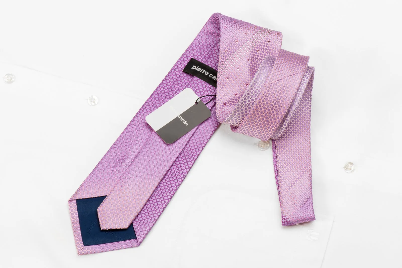 Pierre Cardin Men's Crystal Silk Necktie Trellis On Mauve Pink With Purple Sparkles