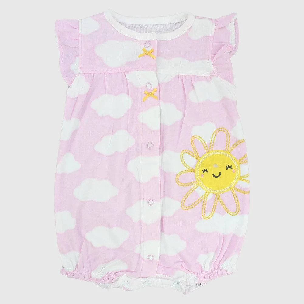 Pink Cloudy Ruffled Shoulders Romper