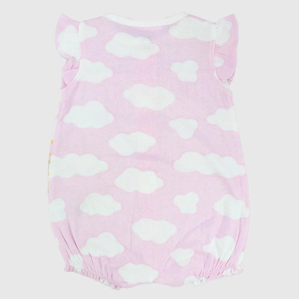 Pink Cloudy Ruffled Shoulders Romper