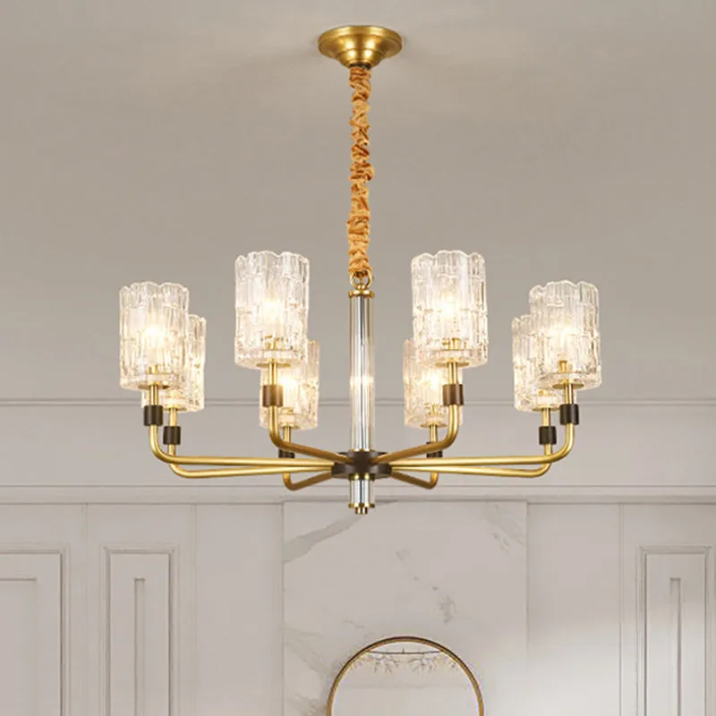 Prismatic Crystal Cylinder Shade Chandelier: Minimalist Gold Pendant Light