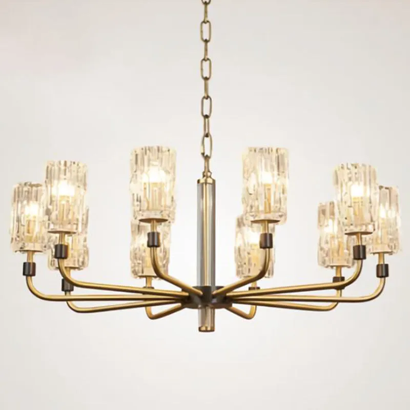 Prismatic Crystal Cylinder Shade Chandelier: Minimalist Gold Pendant Light