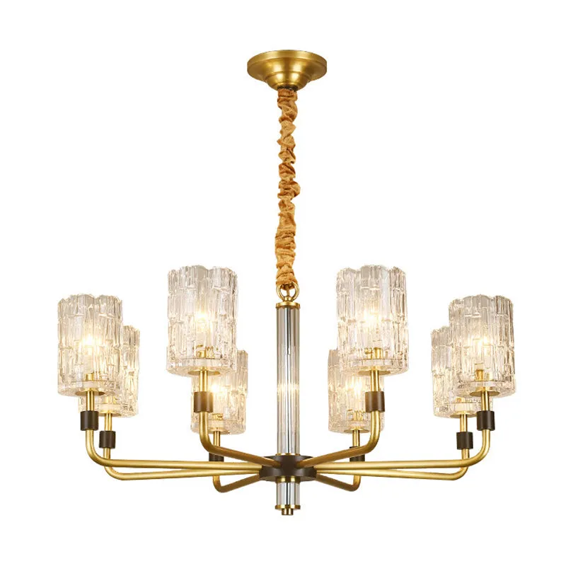 Prismatic Crystal Cylinder Shade Chandelier: Minimalist Gold Pendant Light