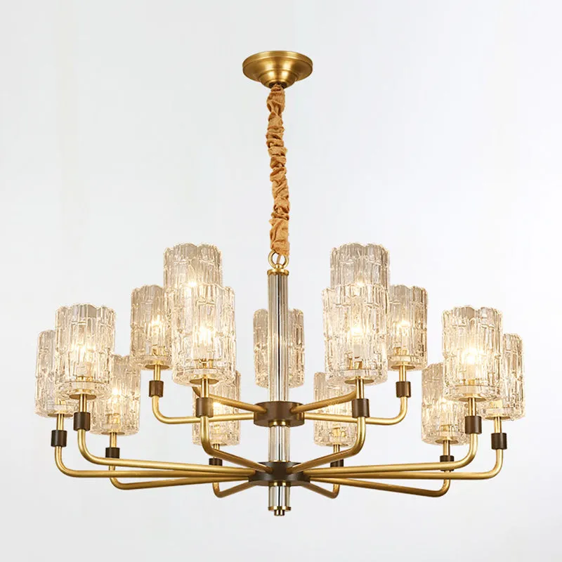 Prismatic Crystal Cylinder Shade Chandelier: Minimalist Gold Pendant Light