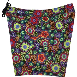 "Groovapalooza" Womens Board Shorts - Regular Rise / 7" Inseam (Black)