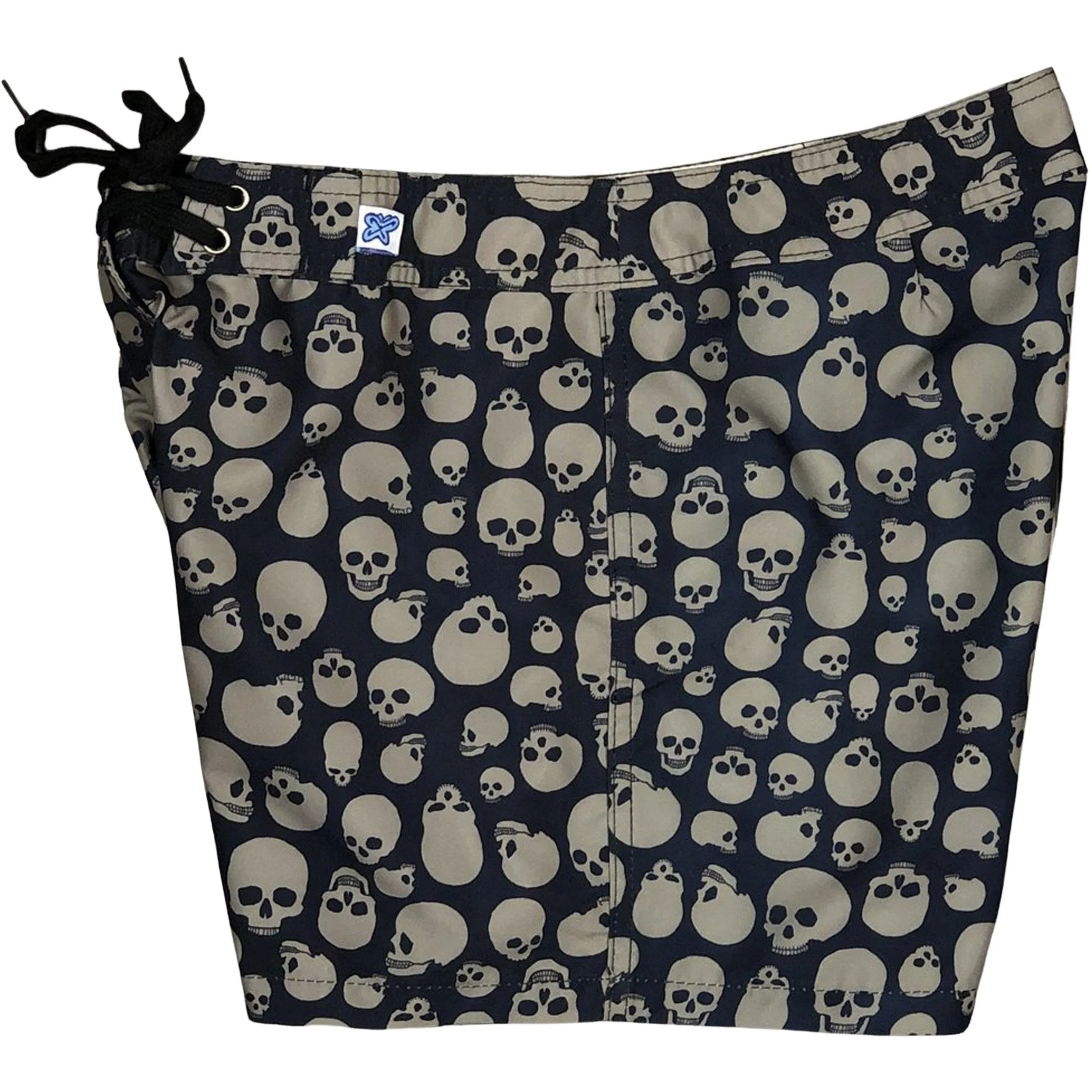 "Live to Ride" Skulls Print Board Shorts - Regular Rise / 5" Inseam (Black Charcoal)