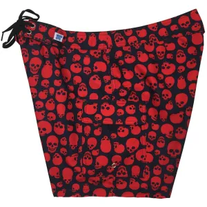 "Live to Ride" Skulls Print Womens Board Shorts - Regular Rise / 7" Inseam (Black Red)