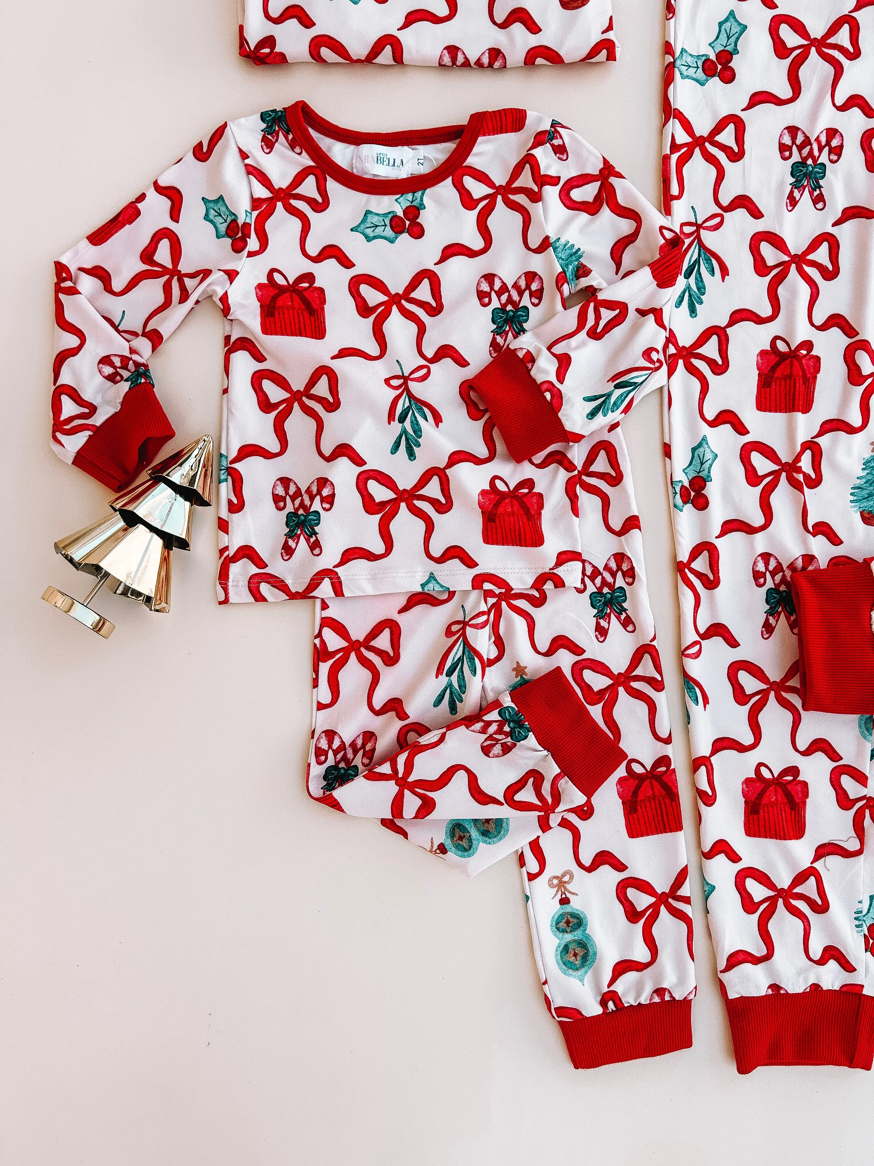 Red Coquette Bow Mommy and Me Christmas Pajamas