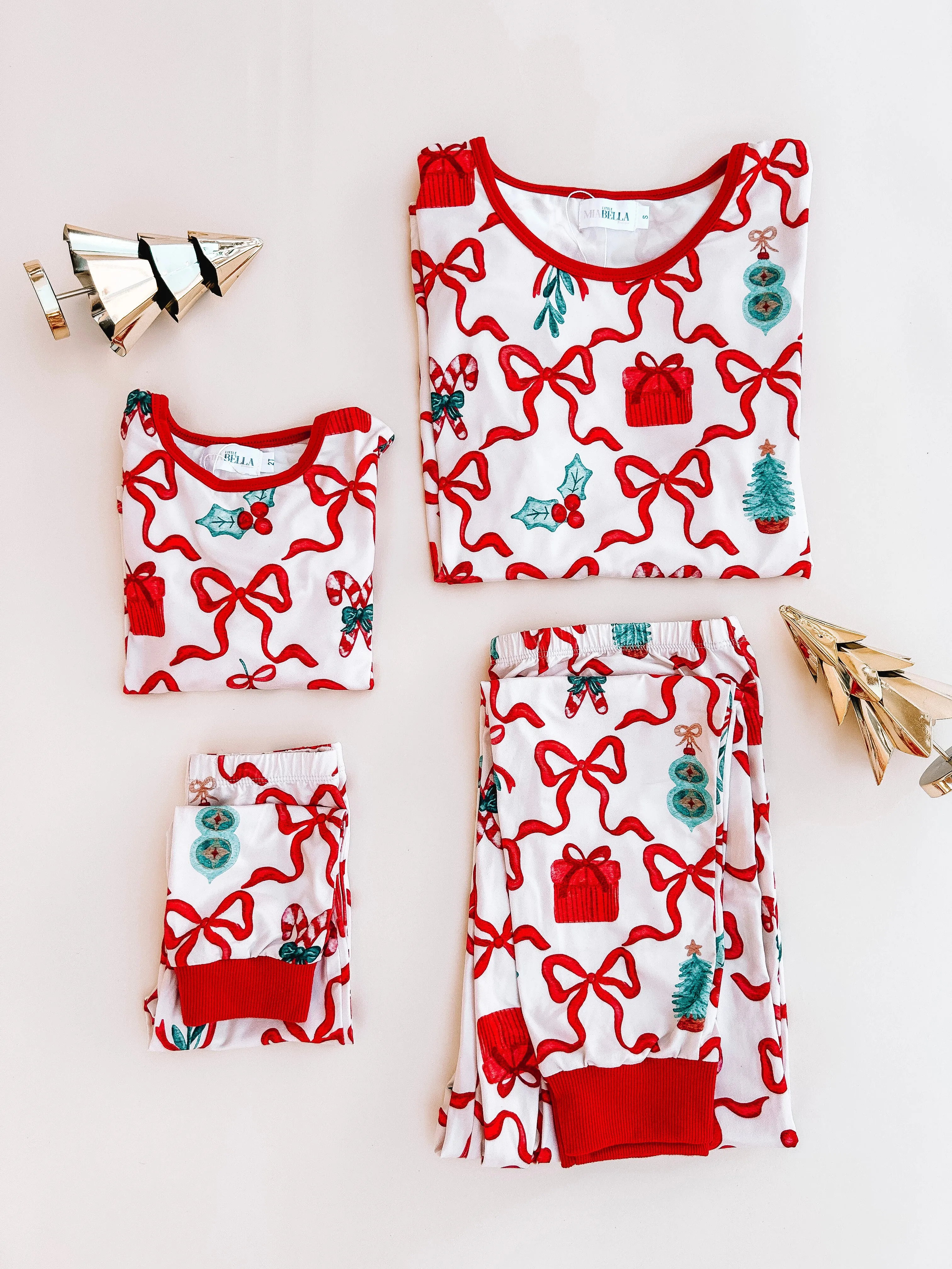 Red Coquette Bow Mommy and Me Christmas Pajamas
