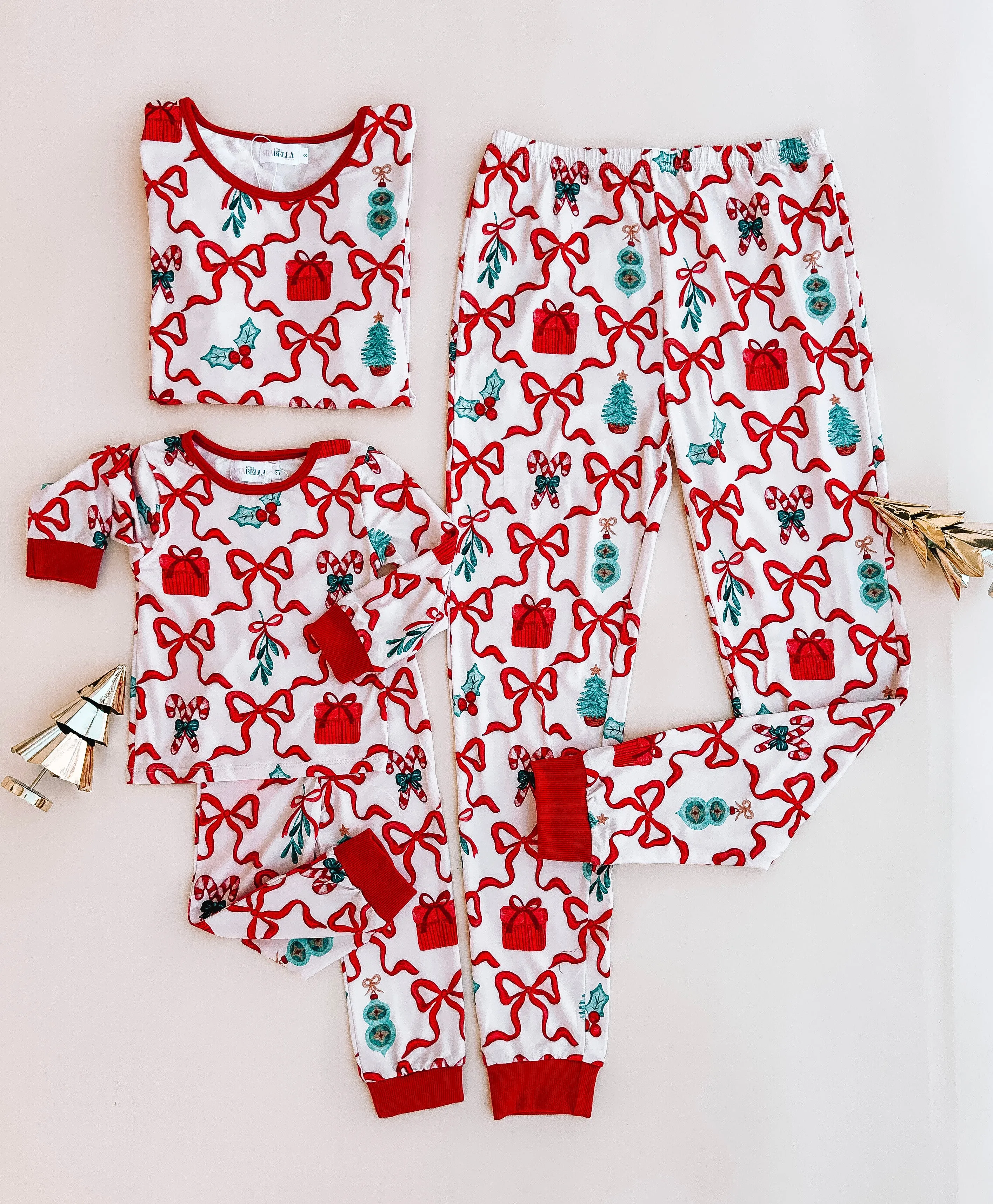 Red Coquette Bow Mommy and Me Christmas Pajamas