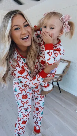 Red Coquette Bow Mommy and Me Christmas Pajamas