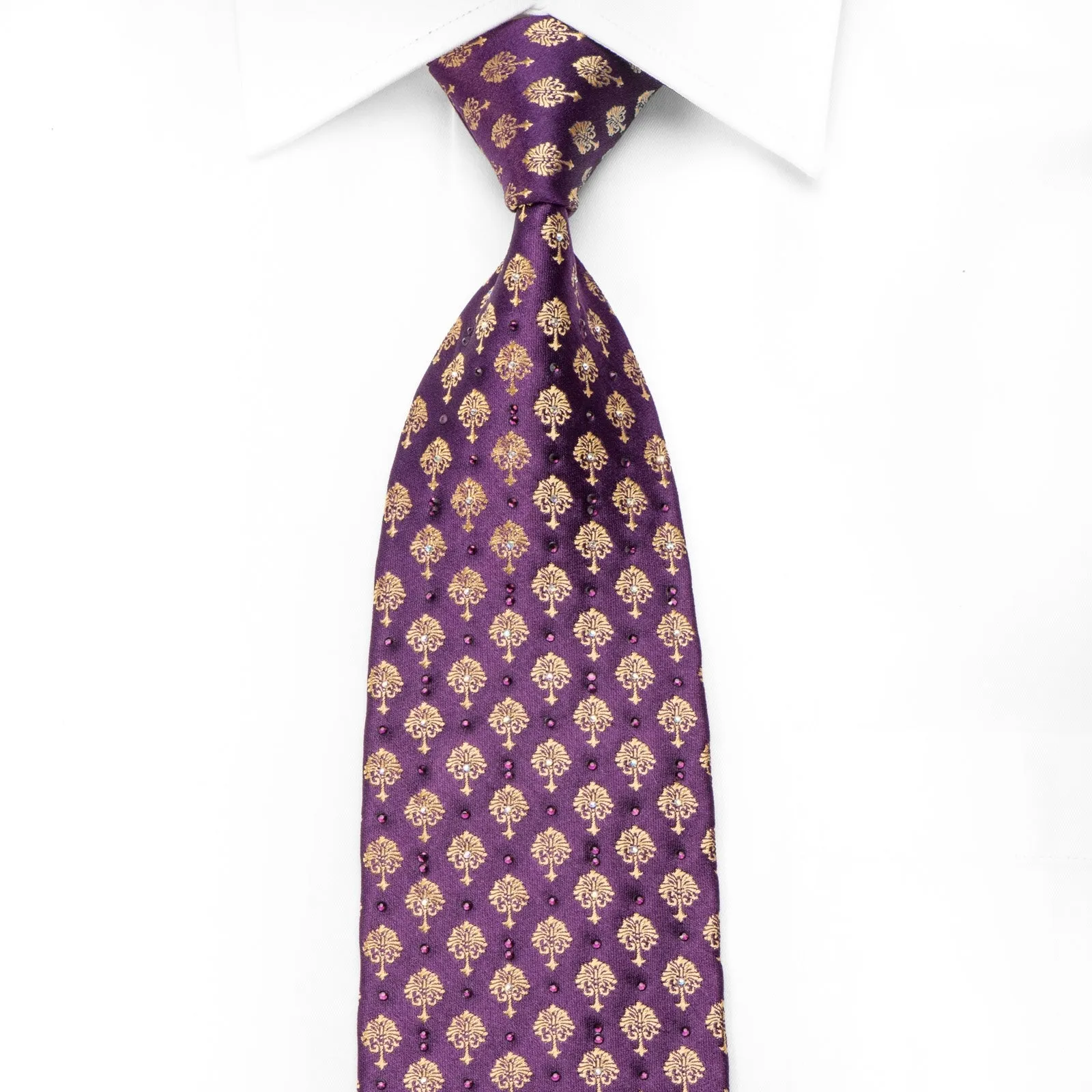 Renoma Men's Crystal Silk Necktie Golden Anthemion On Purple