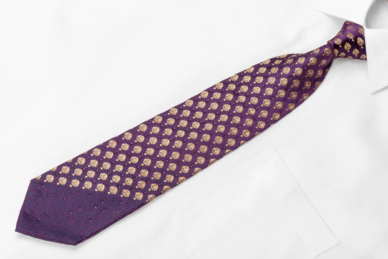 Renoma Men's Crystal Silk Necktie Golden Anthemion On Purple