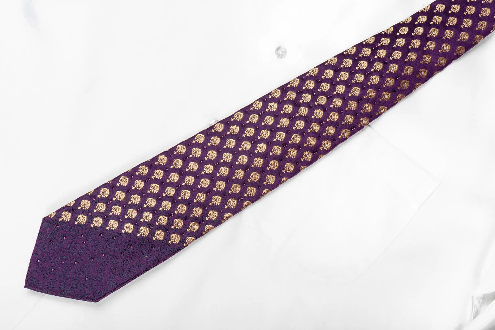 Renoma Men's Crystal Silk Necktie Golden Anthemion On Purple