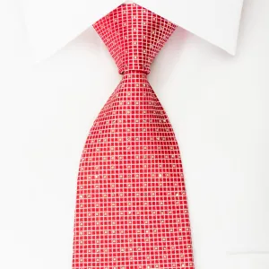 Renoma Silk Tie Silver Trellis On Red With Rhinestones