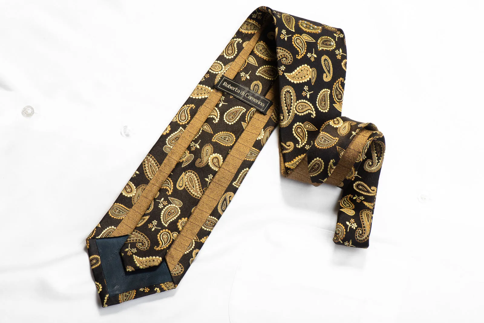 Rhinestone Necktie Gold Paisley On Black With Sparkles By Roberta di Camerino