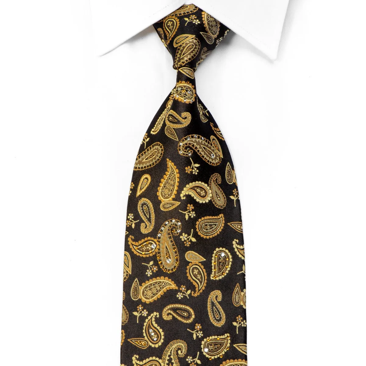 Rhinestone Necktie Gold Paisley On Black With Sparkles By Roberta di Camerino