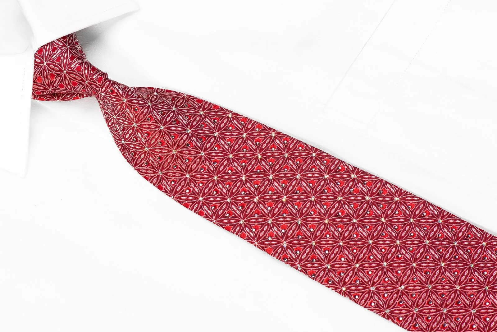 Roberta di Camerino Men's Crystal Rhinestone Silk Necktie Geometric On Burgundy With Sparkles