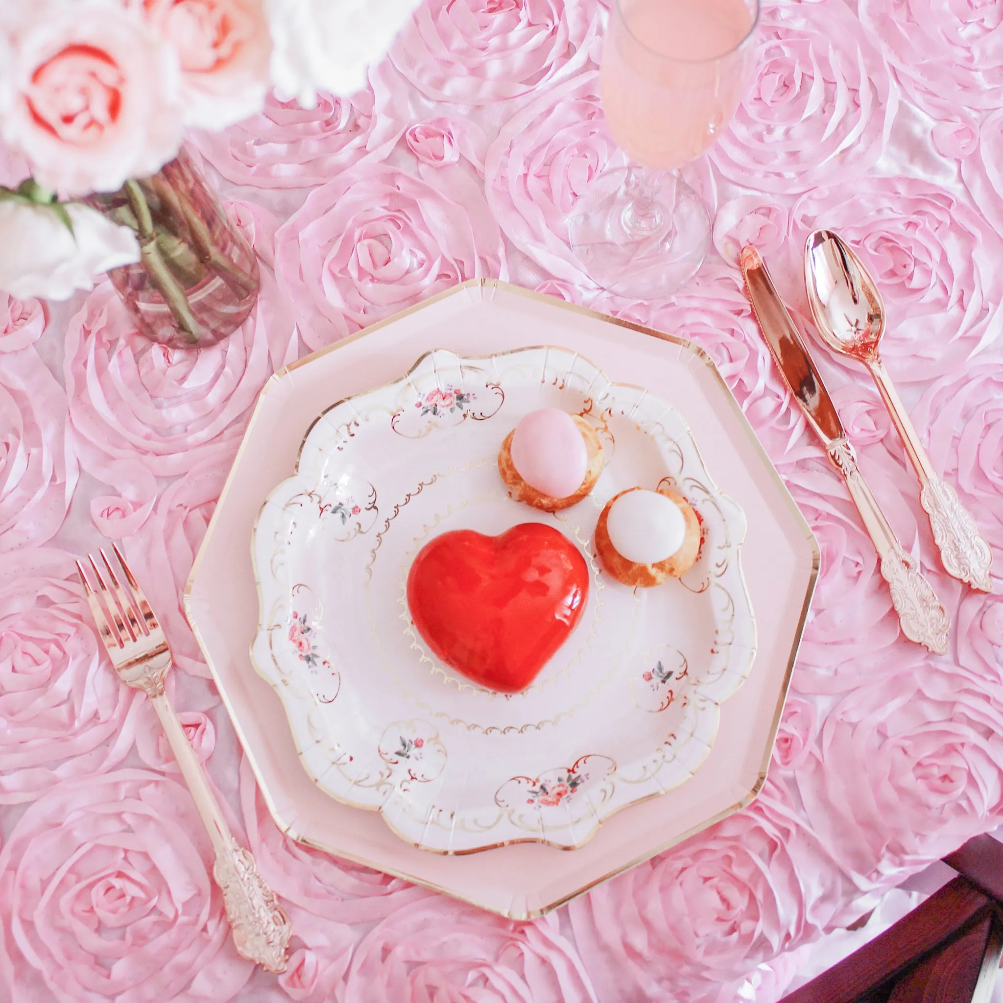 Rosette Satin Table Overlay Topper 85"x85" - Medium Pink
