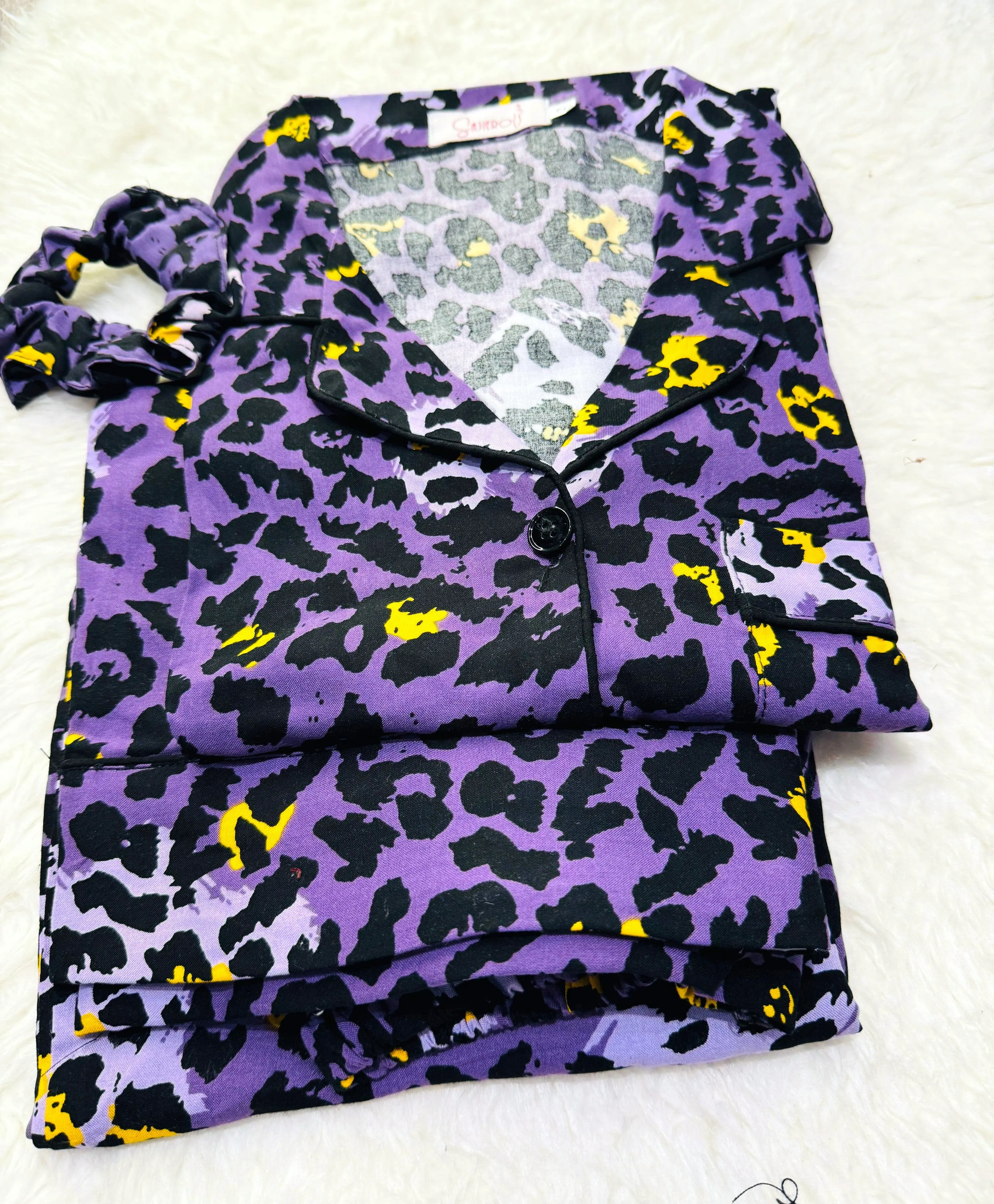 Sajiero Galaxy Boski Linen Printed Pajama Suit Purple Jaguar