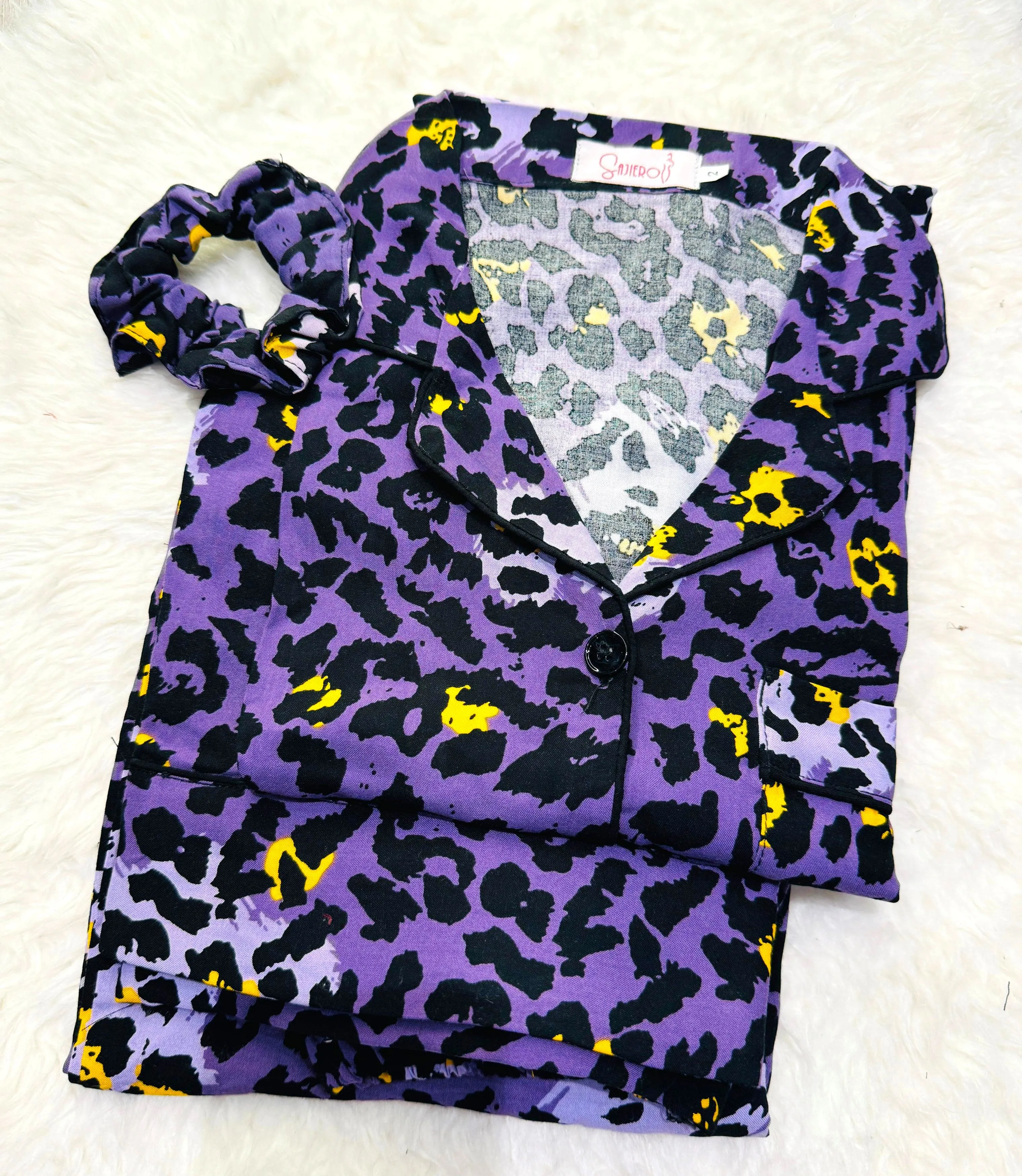 Sajiero Galaxy Boski Linen Printed Pajama Suit Purple Jaguar