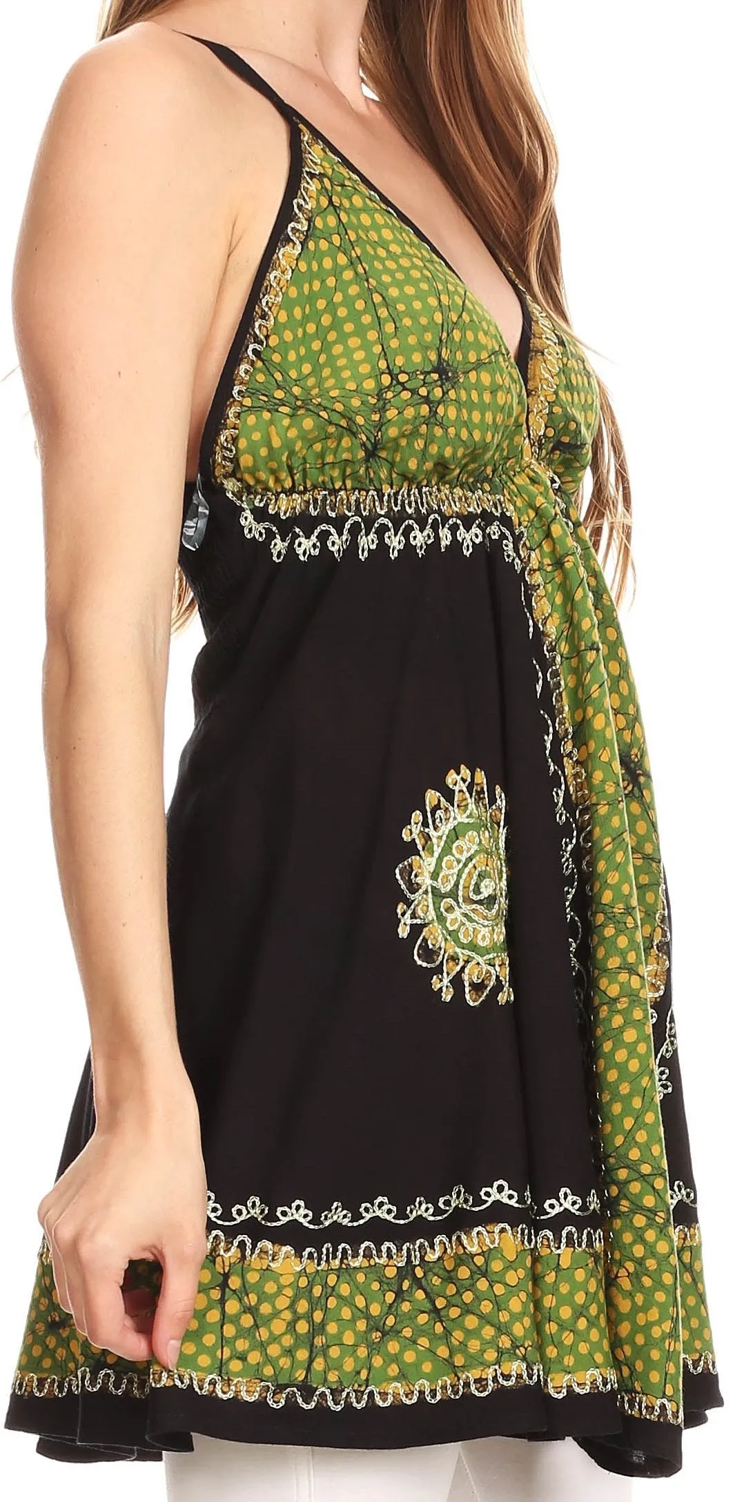 Sakkas  Ava Embroidered V-Neck Adjustable Strap Elastic Tank Top
