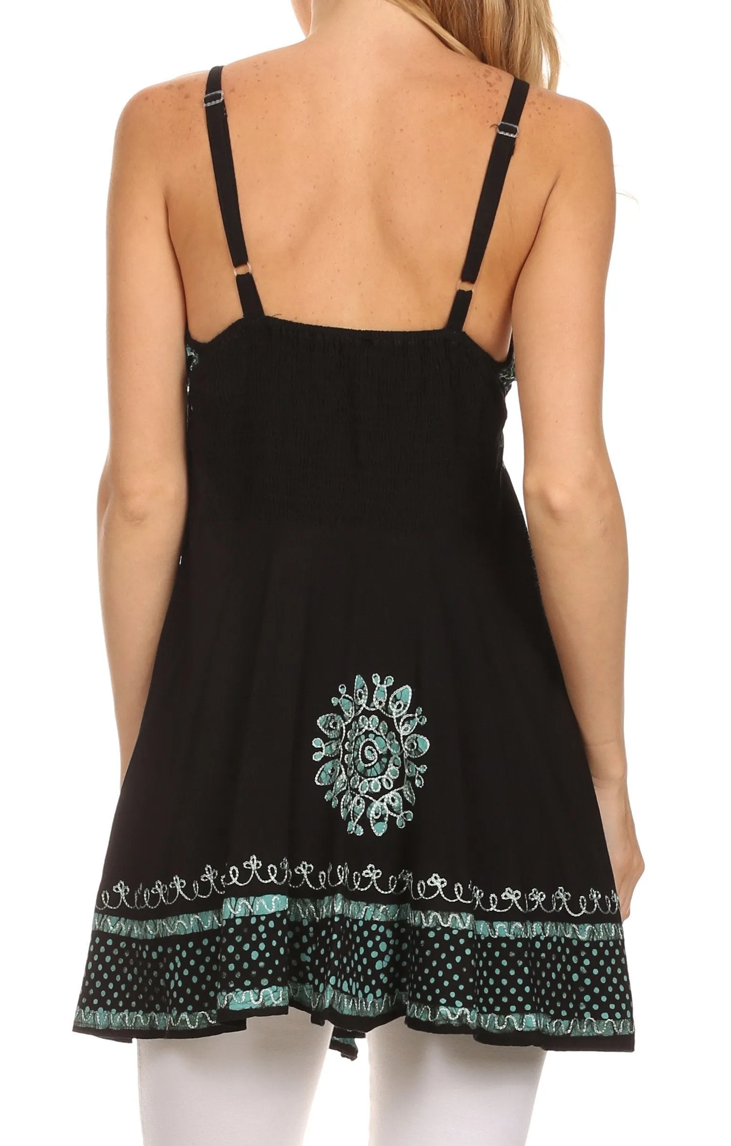 Sakkas  Ava Embroidered V-Neck Adjustable Strap Elastic Tank Top