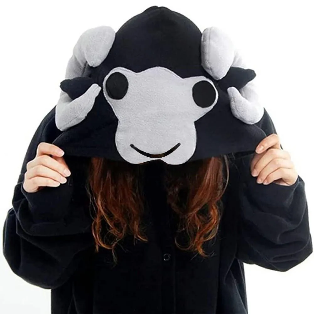 Sheep Costume Black Goat Animal Kigurumi Onesie Cartoon Party Wear Pajamas for Adults