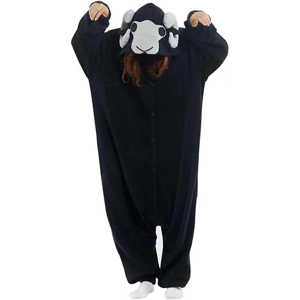 Sheep Costume Black Goat Animal Kigurumi Onesie Cartoon Party Wear Pajamas for Adults